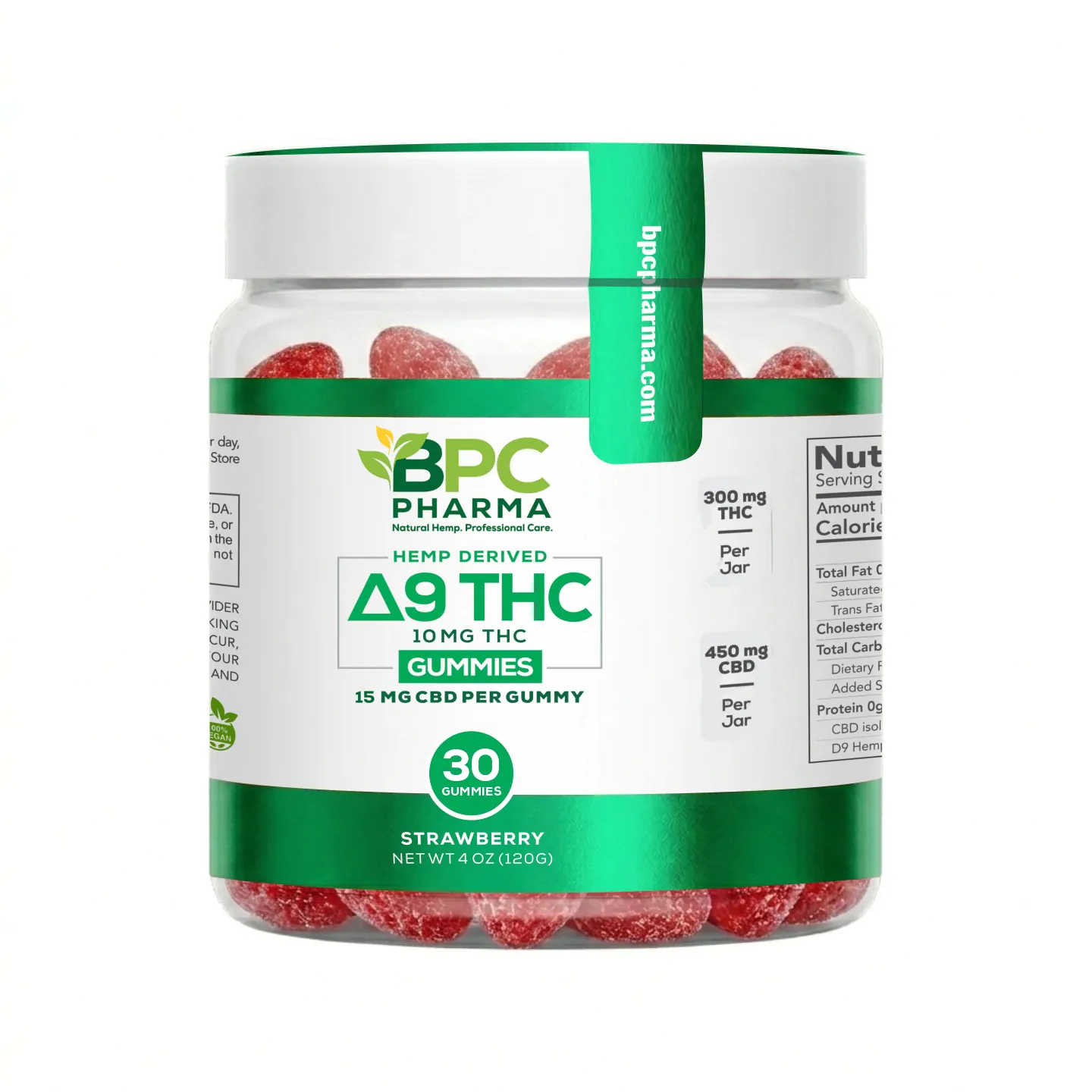 BPC Pharma D9:CBD Full Spectrum 10mg THC 15mg CBD Gummies Strawberry 30 Count